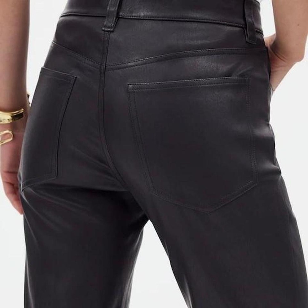 Madewell Women Black Leather Straight Leg Pants NS287 BK5229 Size 25 NWT